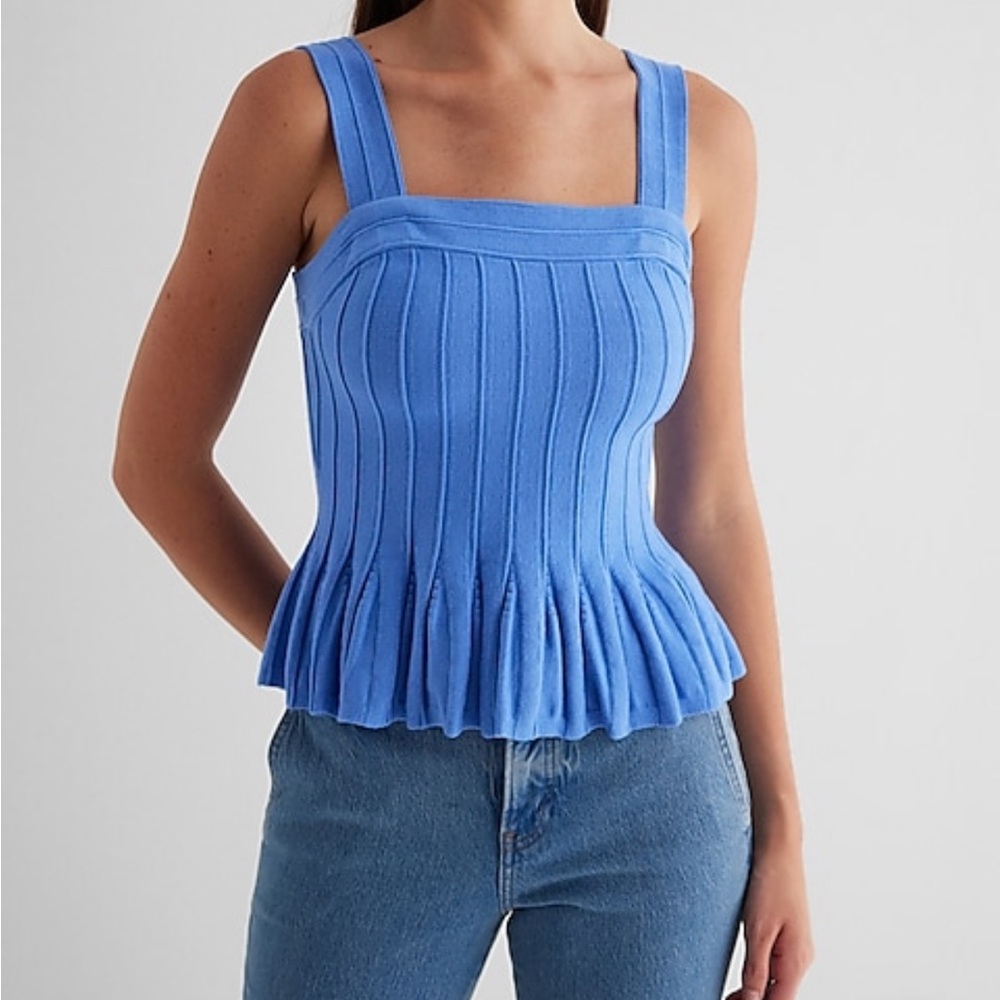 Square Neck Pleated Peplum Sweater Tank